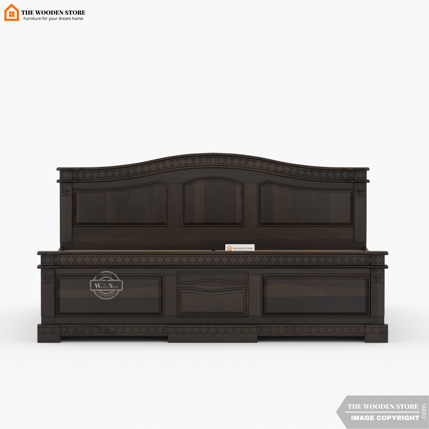 George Bed with Drawer Storage (King Size, Walnut Finish)