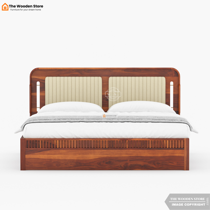 Liam Upholstered Hydraulic Bed With Storage (King Size, Honey Finish)