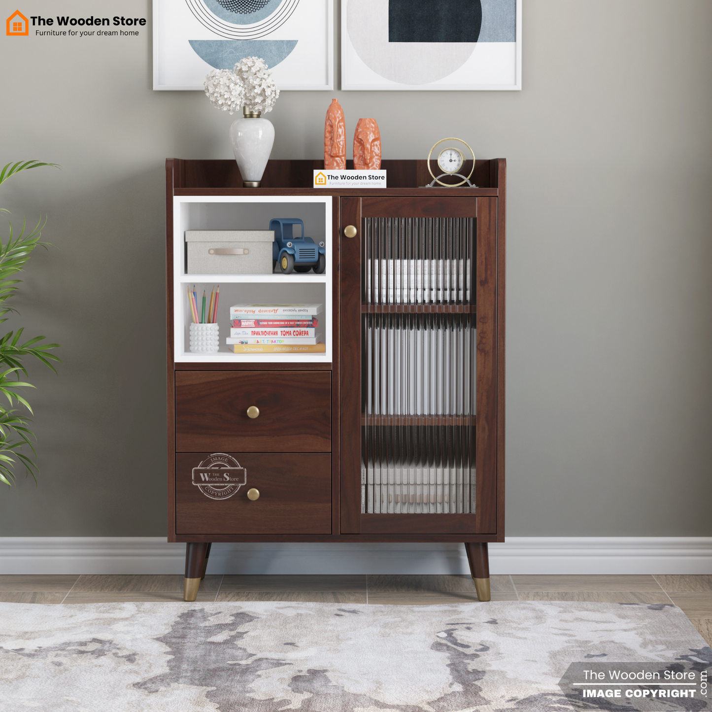 Chalita Kitchen Cabinet (Walnut Finish)