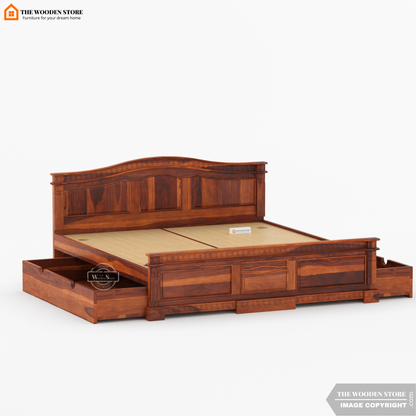 George Bed with Drawer Storage (King Size, Honey Finish)