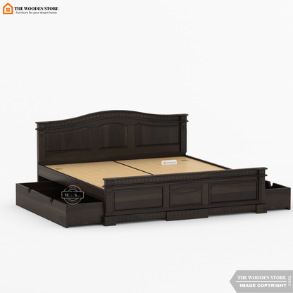 George Bed with Drawer Storage (King Size, Walnut Finish)