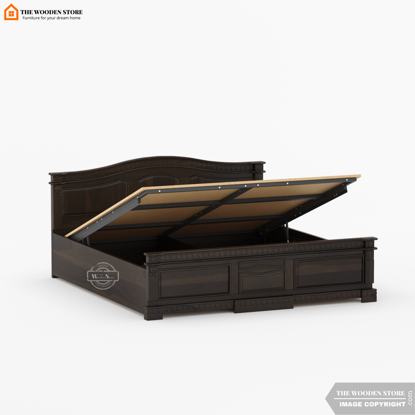 George Hydraulic Bed With Storage (King Size, Walnut Finish)