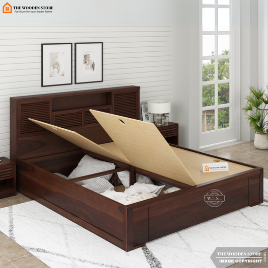 Franklin Bed With Box Storage (Queen Size, Walnut Finish)