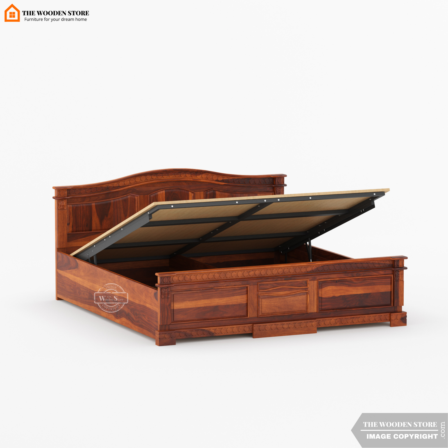 George Hydraulic Bed With Storage (King Size, Honey Finish)