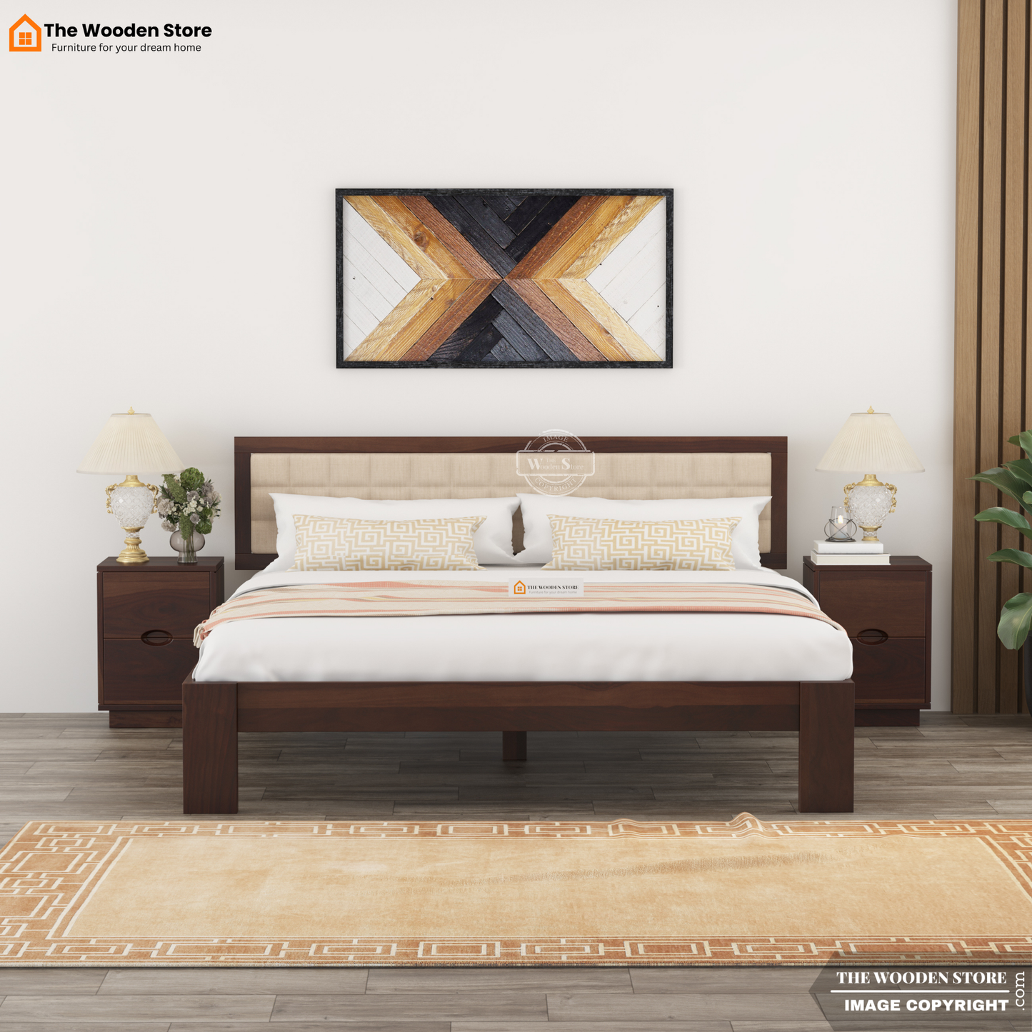 Halis Upholstered Bed without Storage (King Size, Walnut Finish)