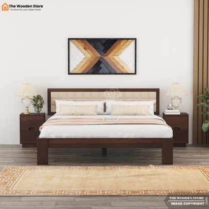 Halis Upholstered Bed without Storage (King Size, Walnut Finish)