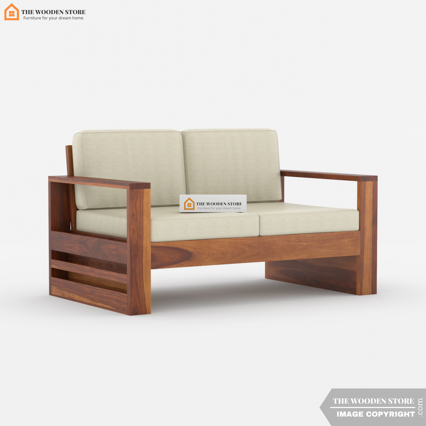 Victor 2 Seater Wooden Sofa (Honey Finish)