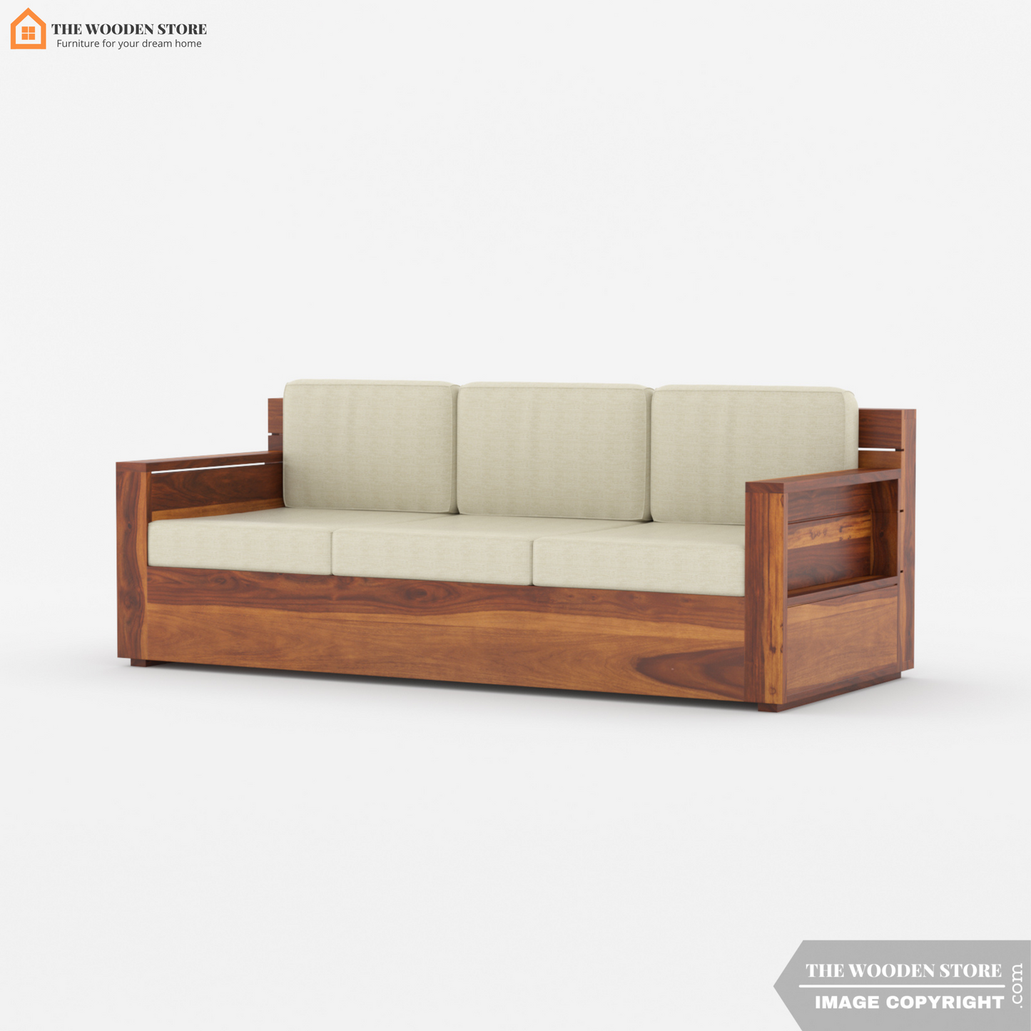 Peter 3 Seater Wooden Sofa (Honey Finish)