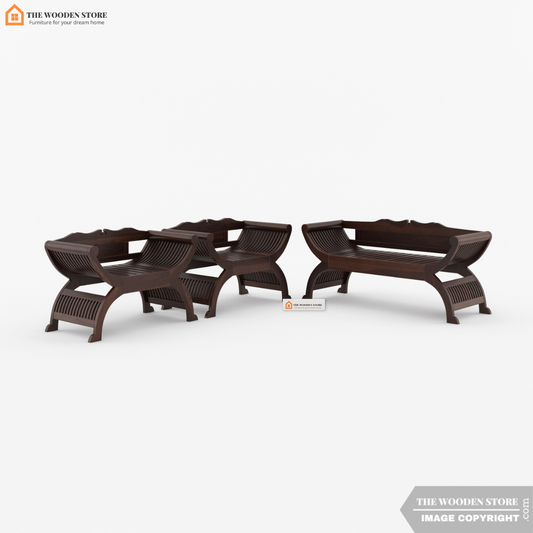 Abha Wooden Arm Chair Set (Walnut Finish)