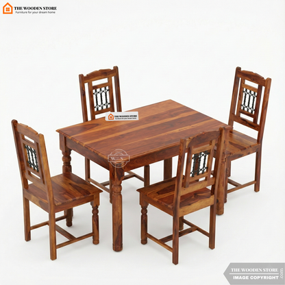 Tavin 4 Seater Sheesham Wood Dining Set (Honey Finish)