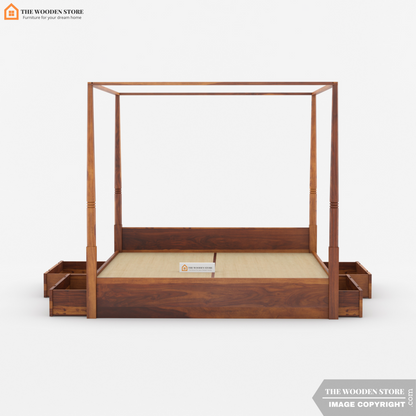 Wilma Poster Bed With Storage (King Size, Honey Finish)