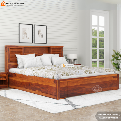 Franklin Bed With Box Storage (Queen Size, Honey Finish)