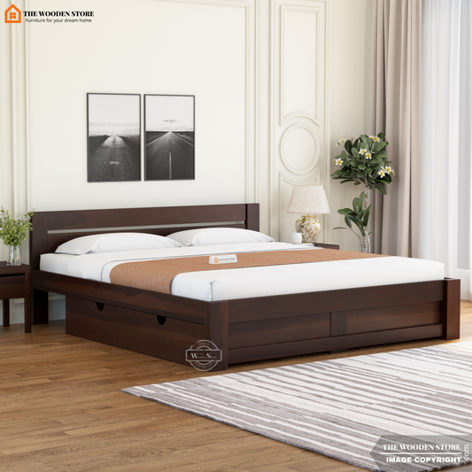 Jasper Bed with Drawer Storage (Queen Size, Walnut Finish)
