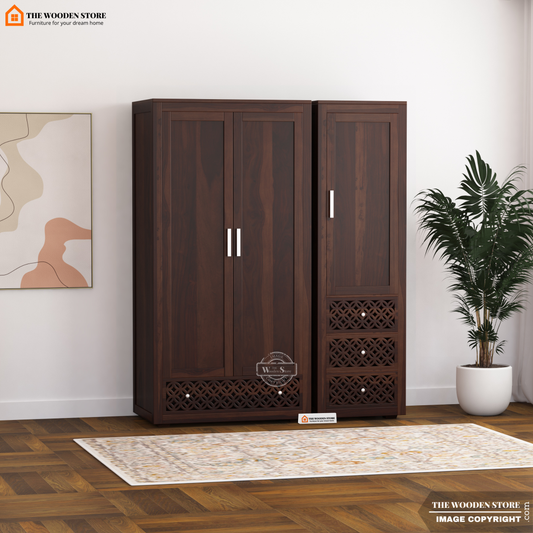 Daffy 3 Door Multi-Utility Wardrobe (Walnut Finish)