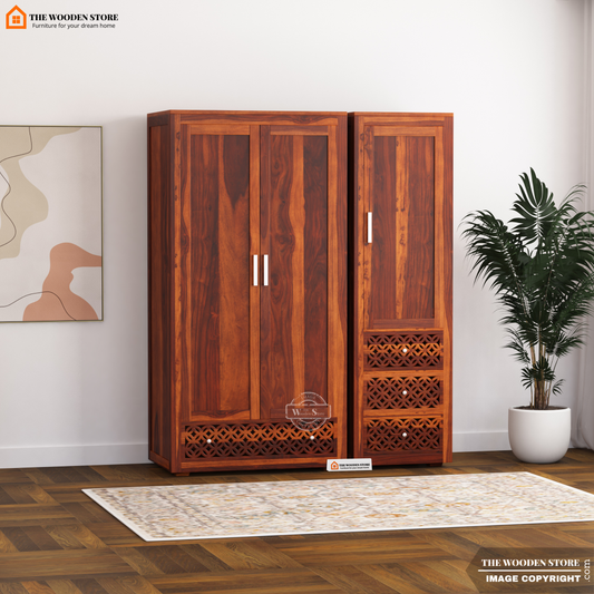 Daffy 3 Door Multi-Utility Wardrobe (Honey Finish)