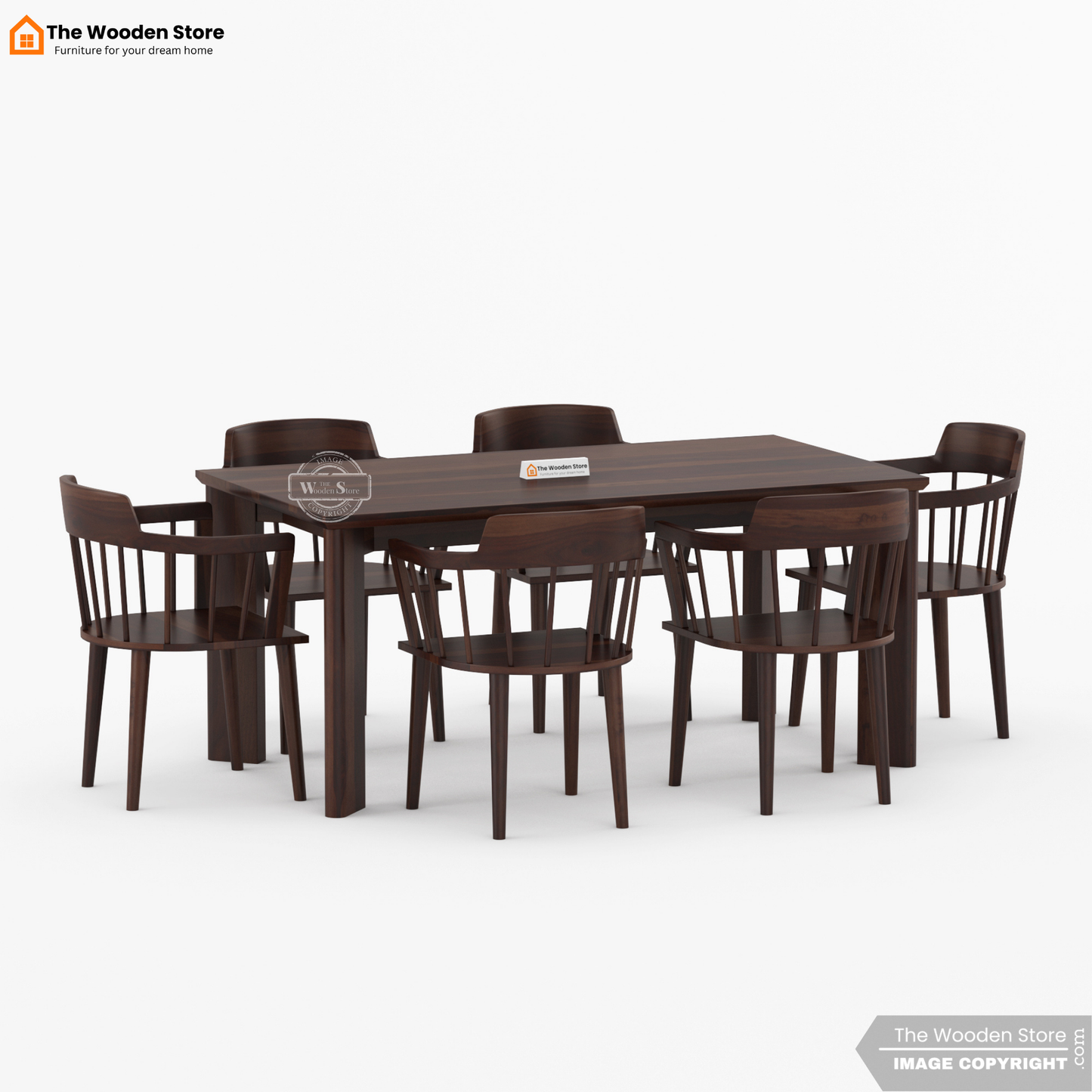 Captain 6 Seater Dining Table Set (Walnut Finish)