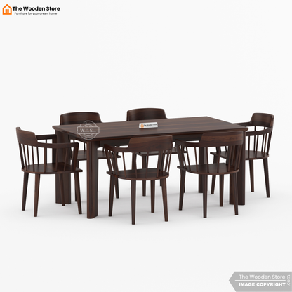 Captain 6 Seater Dining Table Set (Walnut Finish)