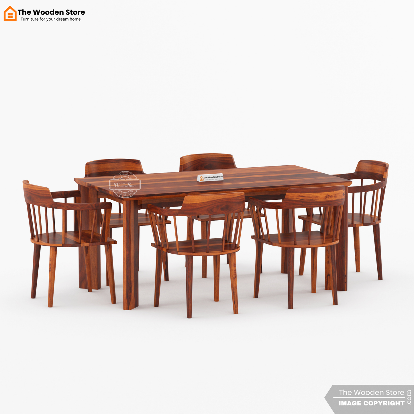 Captain 6 Seater Dining Table Set (Honey Finish)