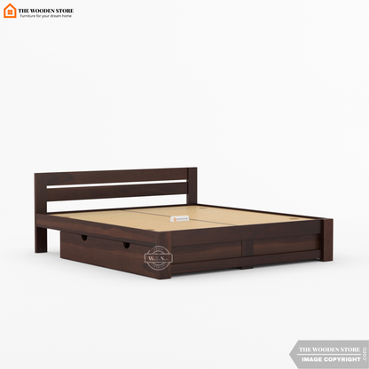 Jasper Bed with Drawer Storage (Queen Size, Walnut Finish)