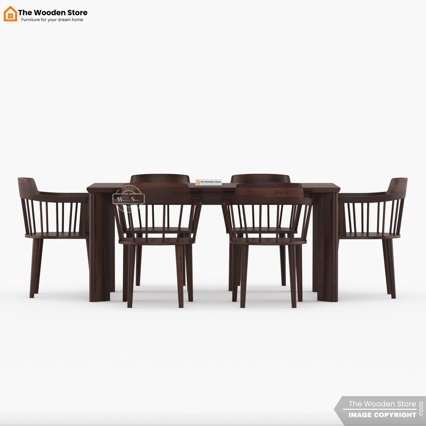 Captain 6 Seater Dining Table Set (Walnut Finish)