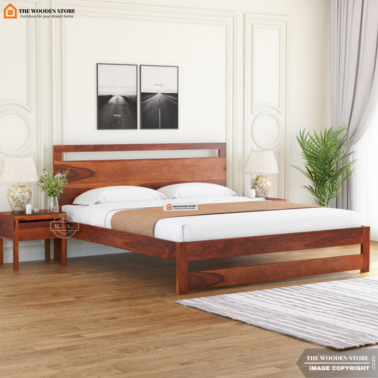 Brodey Bed Without Storage ( King Size, Honey Finish )