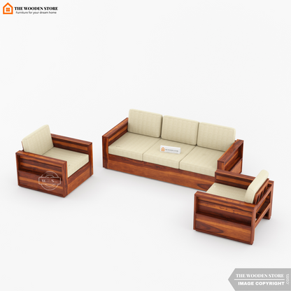 Peter 3+1+1 Wooden Sofa Set (Honey Finish)