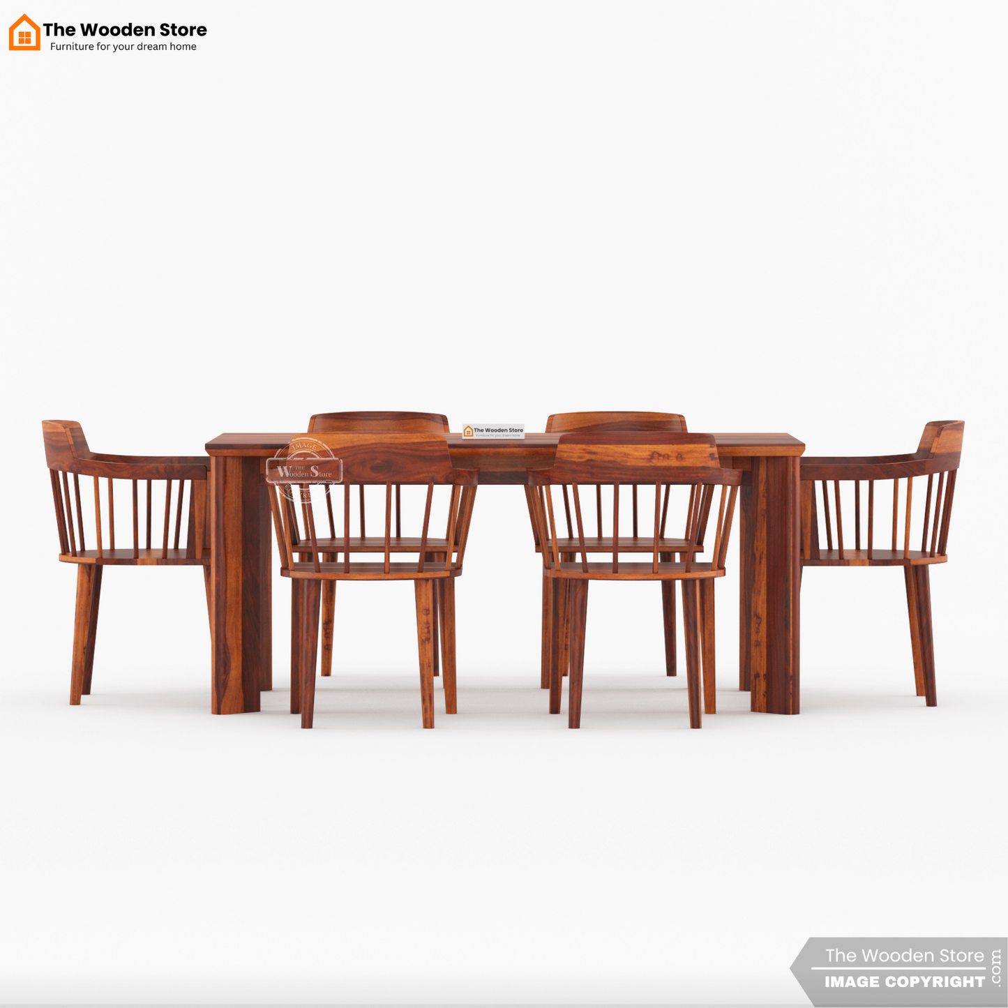 Captain 6 Seater Dining Table Set (Honey Finish)