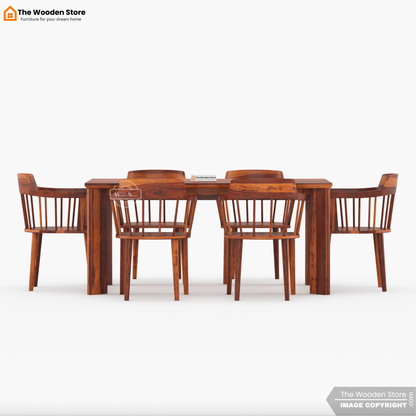 Captain 6 Seater Dining Table Set (Honey Finish)