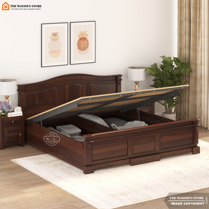 George Hydraulic Bed With Storage (King Size, Walnut Finish)