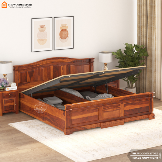 George Hydraulic Bed With Storage (King Size, Honey Finish)