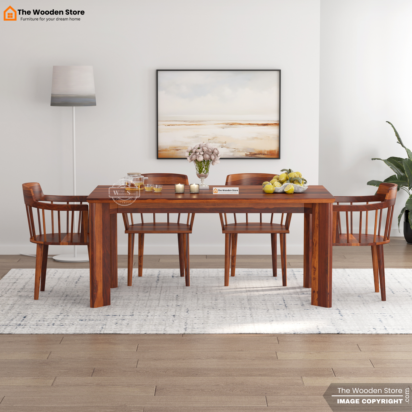 Captain 6 Seater Dining Table Set (Honey Finish)