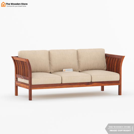 Cristen 3 Seater Wooden Sofa (Honey Finish)
