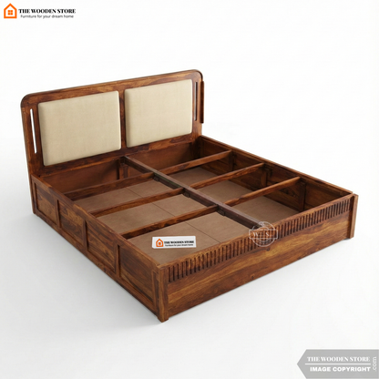 Liam Bed With Box Storage (Queen Size, Honey Finish)
