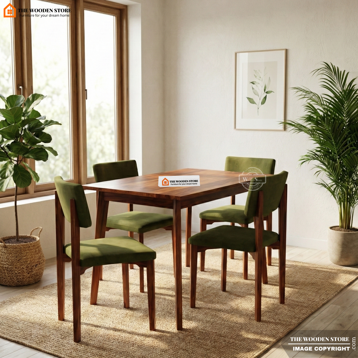 Sienna 4 Seater Sheesham Wood Dining Set with Cushioned Chairs (Honey Finish)