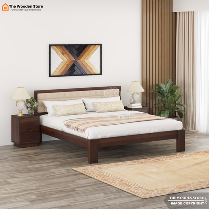 Halis Upholstered Bed without Storage (King Size, Walnut Finish)