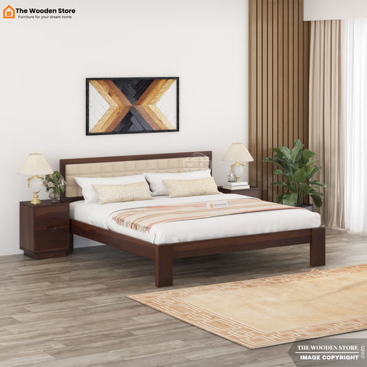 Halis Upholstered Bed without Storage (King Size, Walnut Finish)