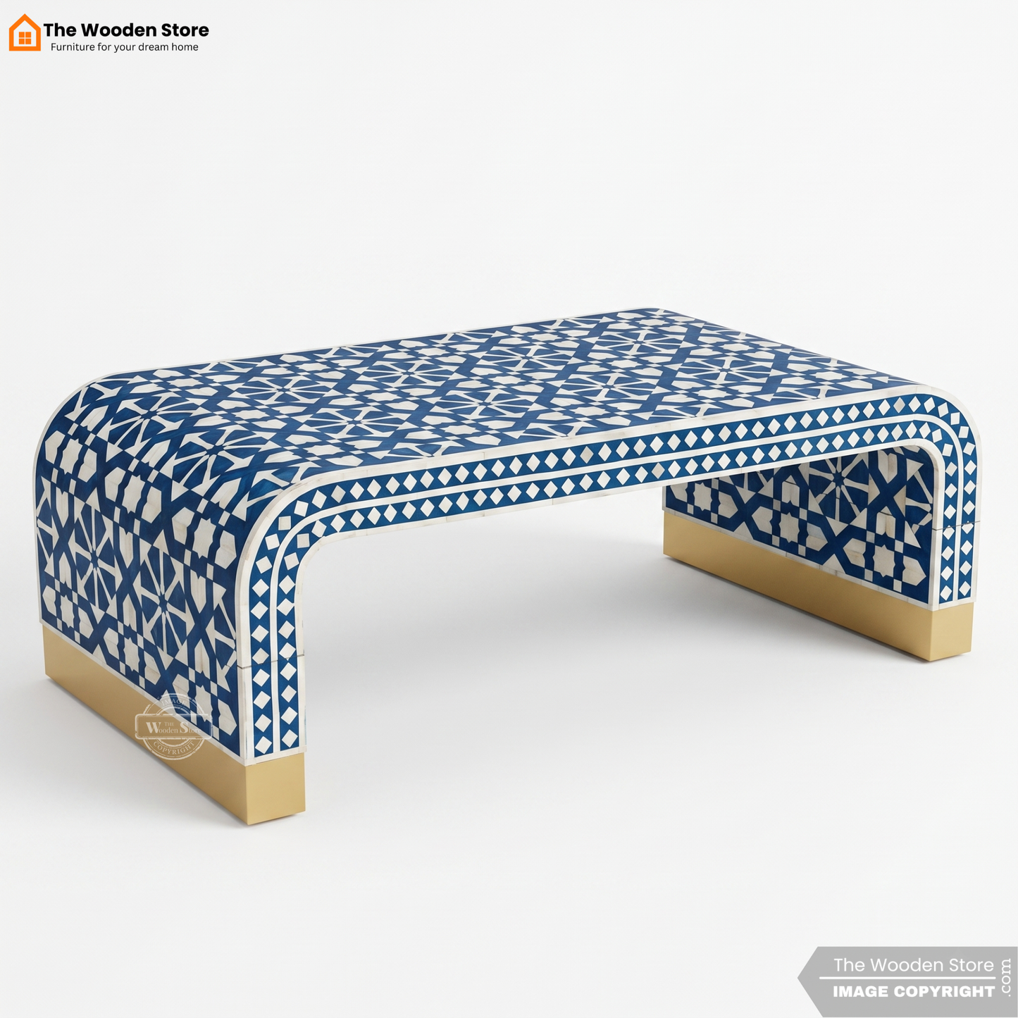 Demson Bone Inlay Coffee Table (Blue Finish)