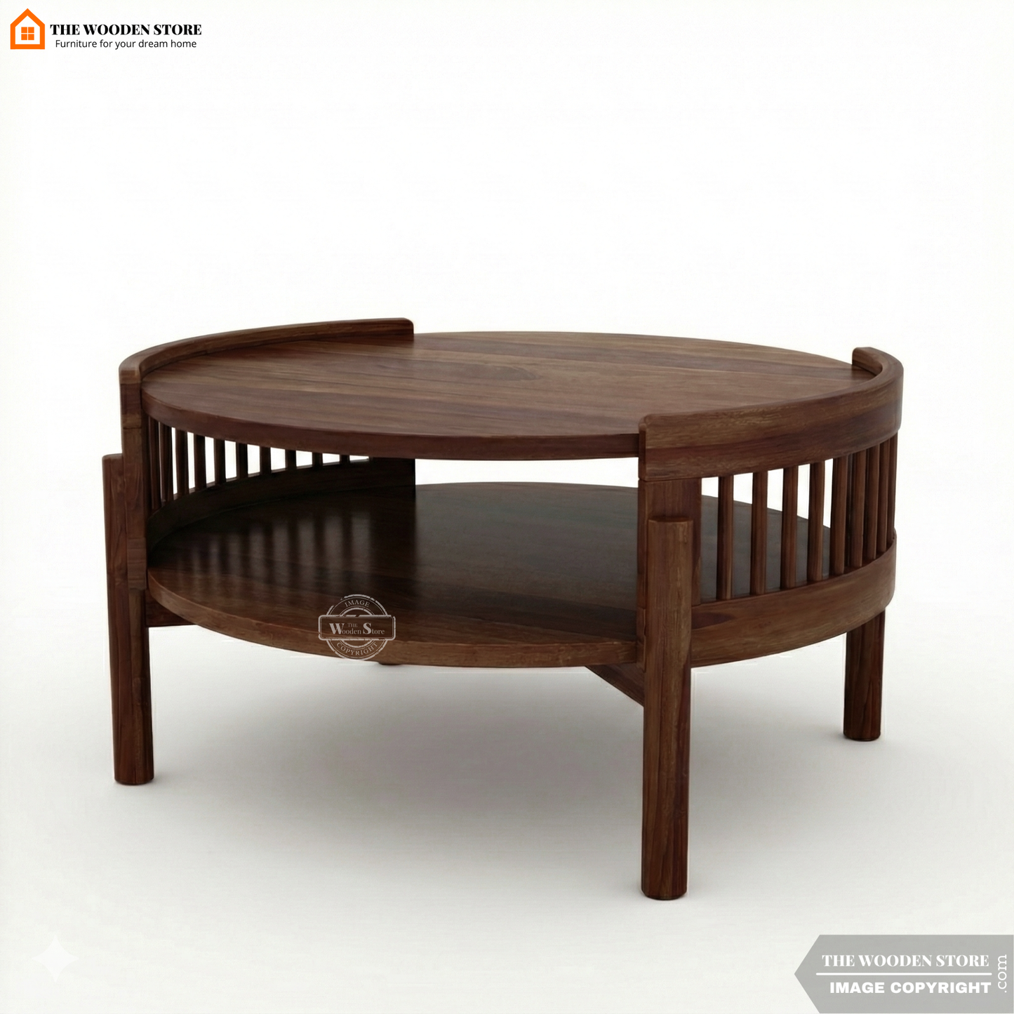 Samarth Sheesham Wood Round Coffee Table (Walnut Finish)