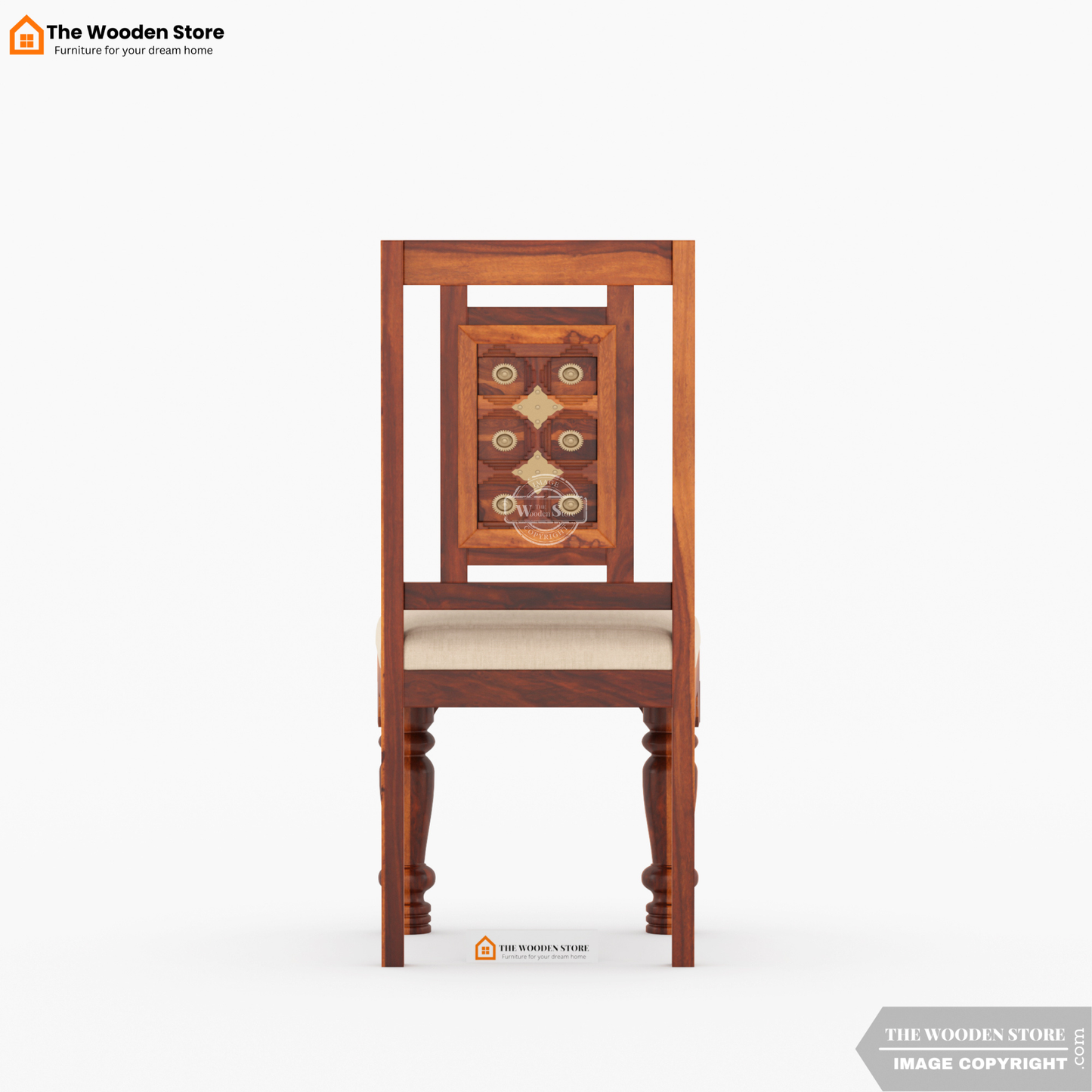 Royal Brass and Tiles 6 Seater Dining Table Set (Honey Finish)