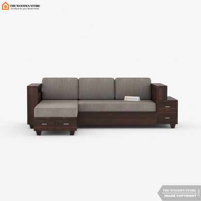 Brian L-Shaped Sofa (Walnut Finish)