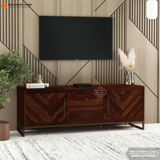 Kyron Metal Base Tv Unit (Walnut Finish)