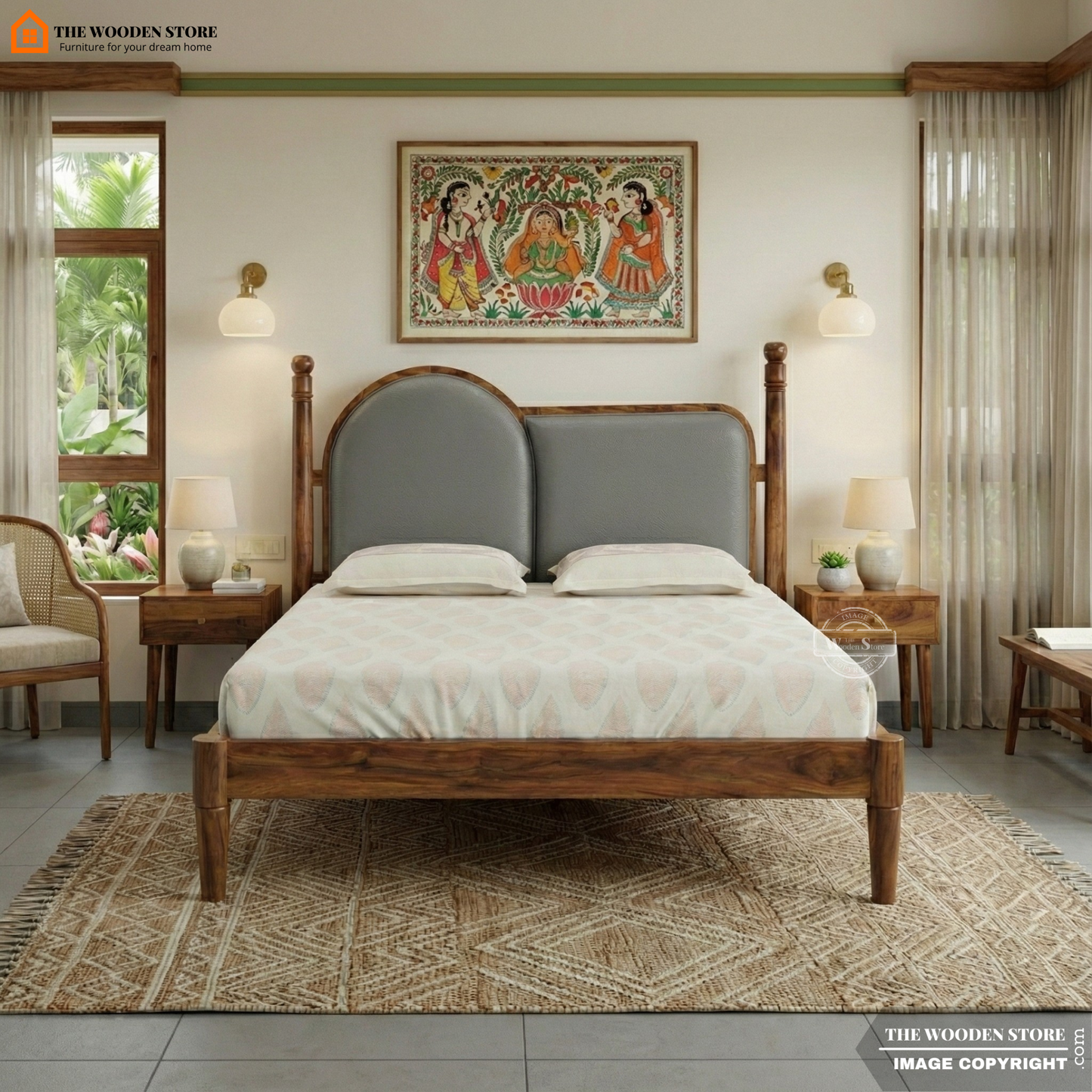Manoram Bed without Storage (King Size, Teak Finish)