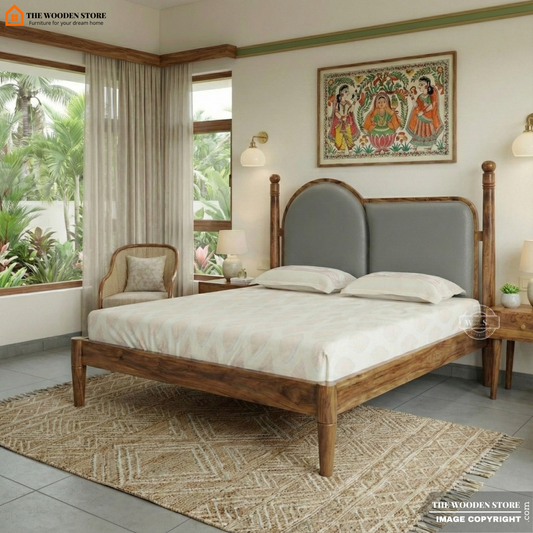 Manoram Bed without Storage (King Size, Teak Finish)