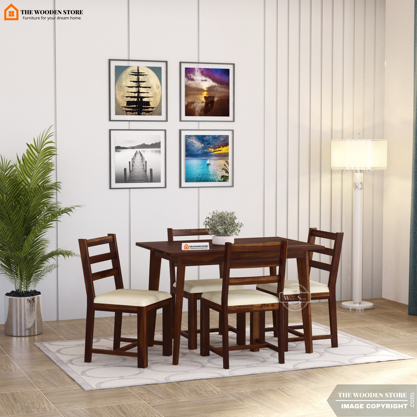 Sharon 4 Seater Dining Table Set (Walnut Finish)