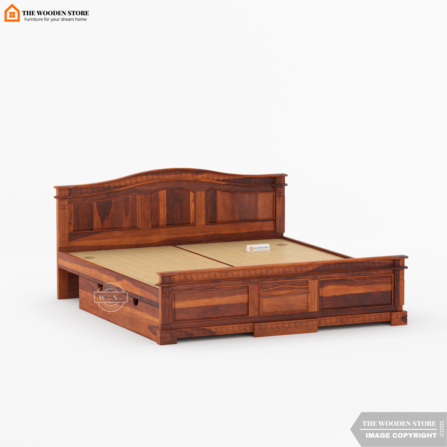 George Bed with Drawer Storage (King Size, Honey Finish)