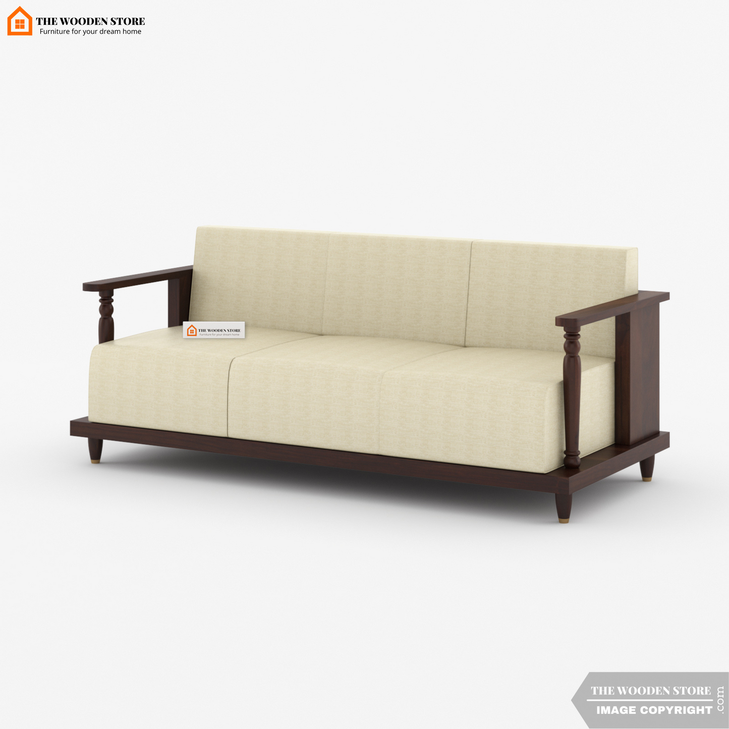 Gabriel 3 Seater Wooden Sofa (Walnut Finish)
