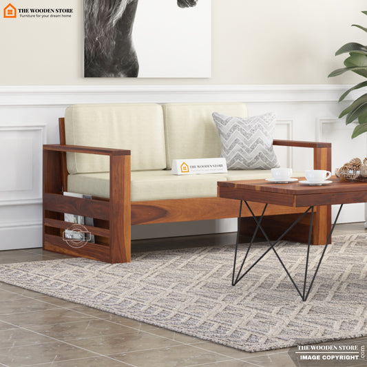 Victor 2 Seater Wooden Sofa (Honey Finish)