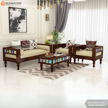 Bunny 3+1+1 Wooden Sofa Set (Walnut Finish)