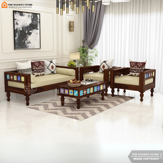 Bunny 3+1+1 Wooden Sofa Set (Walnut Finish)