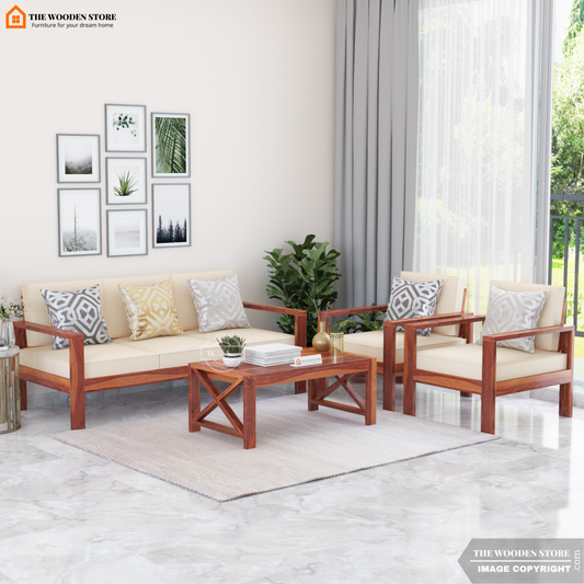 Romy 3+1+1 Wooden Sofa Set (Honey Finish)